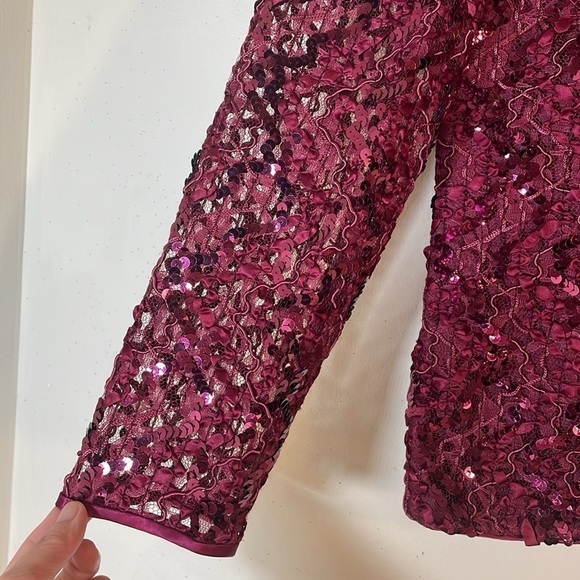 Neiman Marcus Glitter Sequin Embroidered Lace Jacket with Jewel Button Front. 16 - Picture 7 of 12